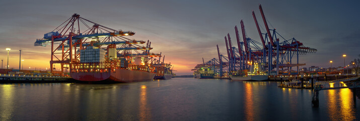 Wall Mural - container terminal in the evening in hamburg harbor 