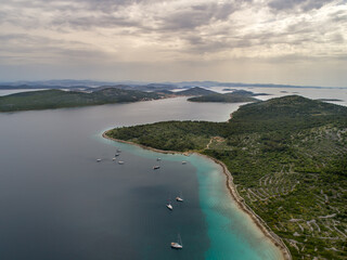 Wall Mural - Croatian islands and sailing ships from drone view