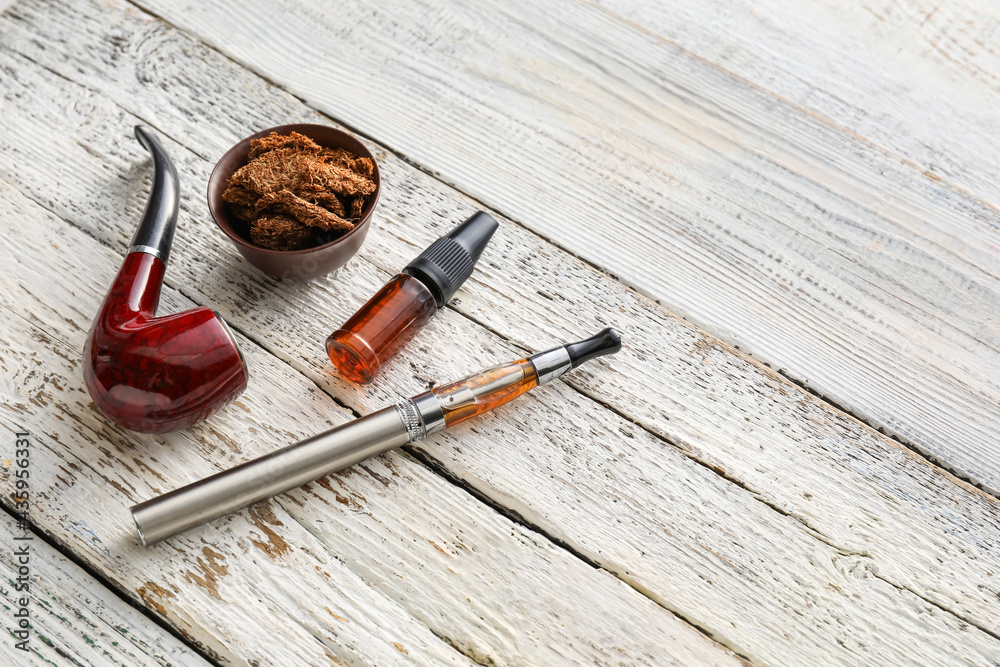 Set for smoking on white wooden background