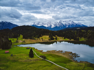 Sticker - Aerial view of mountains and lakes in Bavarian Alps in Germany