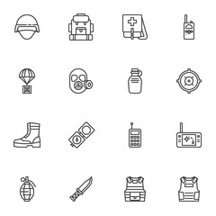 Wall Mural - Military equipment line icons set