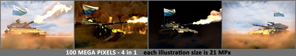 San Marino army concept - 4 highly detailed images of heavy tank with fictive design with San Marino flag, military 3D Illustration