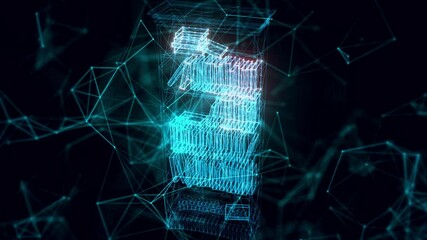 Poster -  Dusty Old Bookshelf hologram Close up. High quality 4k footage