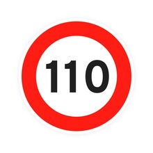 Speed Limit 110 Round Road Traffic Icon Sign Flat Style Design Vector Illustration Isolated On White Background. Circle Standard Road Sign With Number 110 Kmh.