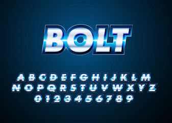 Wall Mural - 3d shiny metal text effect. Bold and strong chrome style alphabet and number