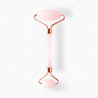 Rose quartz facial roller massager for skincare isolated 3d vector realistic illustration, top view