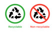 Non Recyclable and Recycling Garbage Bin sign. Isolated vector illustration