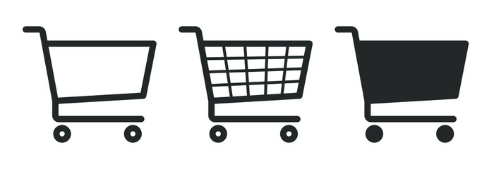 Poster - Shopping cart icon symbol. Flat shape trolley web store button. Online shop logo sign. Vector illustration image. Black silhouette isolated on white background.