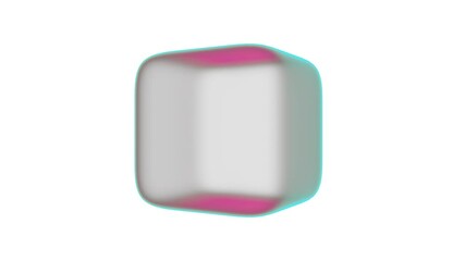 Poster - An abstract cube of turquoise-pink color rotates counterclockwise on a white background. Seamless loop.