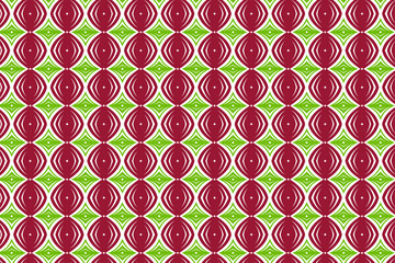 Poster - illustration of abstract pattern with star and curve elements. Combination dark red and green colors in white background. 
