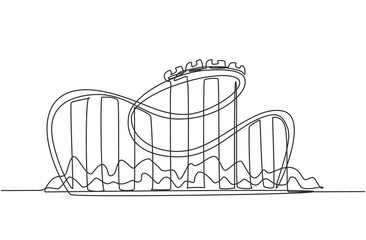 Single continuous line drawing of a roller coaster in amusement park with a track high into the sky. The passenger screamed while moving at high speed. One line draw graphic design vector illustration