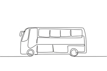 Poster - Single one line drawing of bus seen from the side that will serve passengers traveling between cities for holidays with family. Modern continuous line draw design graphic vector illustration.