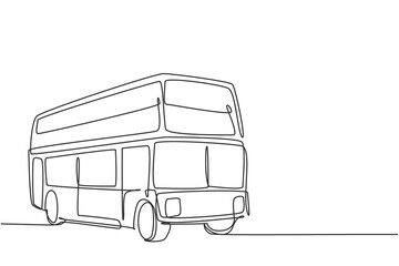 Poster - Continuous one line drawing double decker buses take tourists around the city to enjoy old city tour package. A promising transportation business. Single line draw design vector graphic illustration.