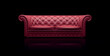 Red leather chester sofa on reflective black background. 3d rendering