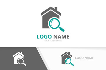 Wall Mural - Real estate and loupe logo combination. House and magnifying glass logotype design template.