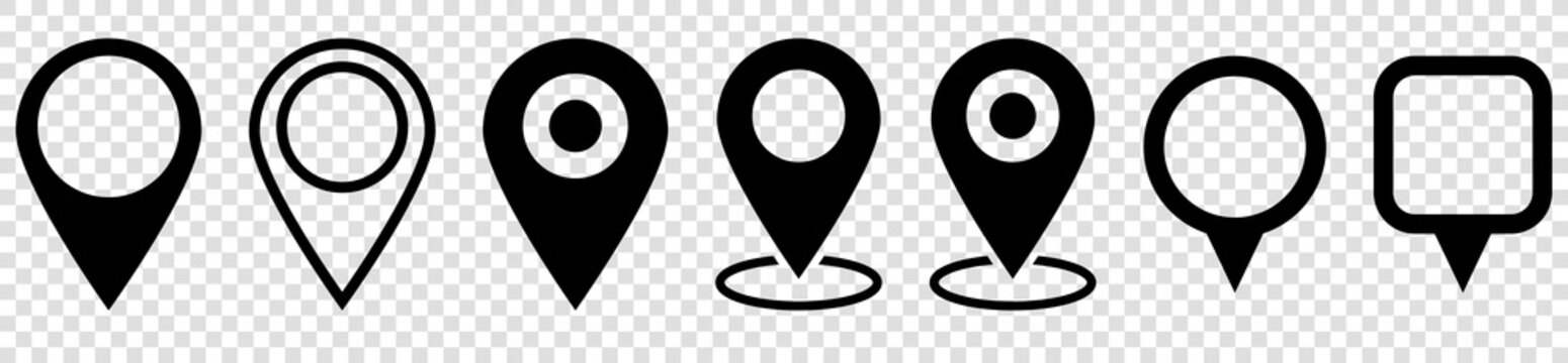 set of map pin icons. modern map markers. location pin sign. vector icon isolated on transparent bac