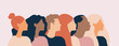 cross cultural, racial equality, multi ethical, diversity people, woman man power, empowerment, tolerance, discrimination concept. Flat vector illustration.