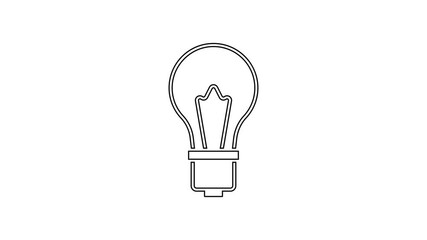 Poster - Black line Light bulb with concept of idea icon isolated on white background. Energy and idea symbol. Inspiration concept. 4K Video motion graphic animation