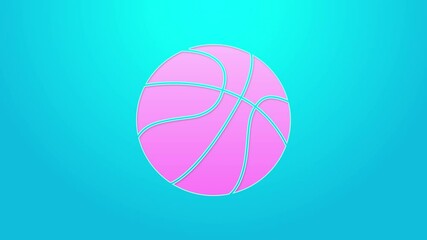 Poster - Pink line Basketball ball icon isolated on blue background. Sport symbol. 4K Video motion graphic animation