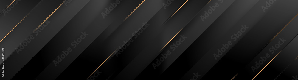 Black luxury background with golden diagonal stripes. Dark elegant dynamic abstract BG. Trendy geometric grey gradient. Universal minimal 3d sale modern backdrop. Amazing shine deluxe lines  template - obrazy, fototapety, plakaty 