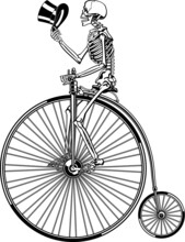 Human Skeleton Riding Antique Penny Farthing Bicycl
