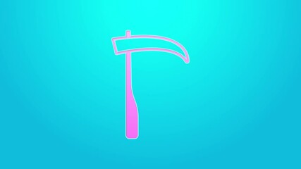 Poster - Pink line Scythe icon isolated on blue background. Happy Halloween party. 4K Video motion graphic animation