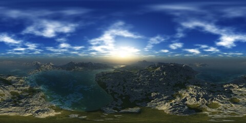  HDRI, environment map , Round panorama, spherical panorama, equidistant projection, panorama 360, Mountains and lakes