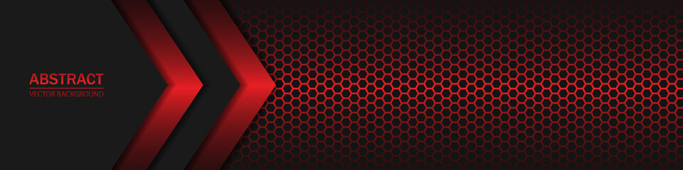 Sticker - Black and red arrow shapes, stripes and lines on a dark hexagonal carbon fiber background. Geometric shapes on a hexagonal red grid.