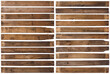 Old wooden planks isolated on white background. Set of 22 long rustic weathered wood plank with rusty nails, sharp and highly detailed.
