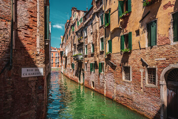 Destroyed houses on a canal in Venice