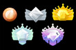 Game Rank Reward, gold, silver, platinum, bronze, diamond geometric icons for game.