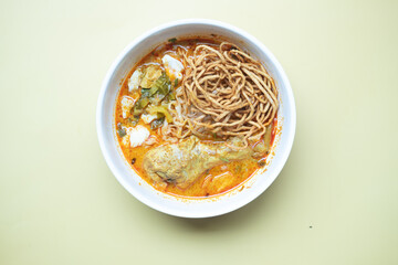 Wall Mural - Northern Thai noodle curry soup with chicken