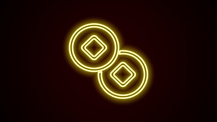 Poster - Glowing neon line Chinese Yuan currency symbol icon isolated on black background. Coin money. Banking currency sign. Cash symbol. 4K Video motion graphic animation