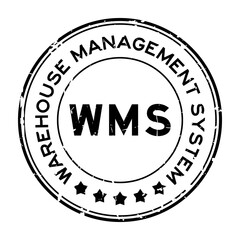 Sticker - Grunge black WMS warehouse management system word round rubber seal stamp on white background