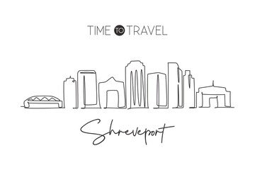 Poster - single continuous line drawing of shreveport skyline, louisiana. famous city scraper landscape. worl