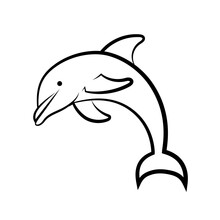 Line Art Vector Illustration Of A Dolphin Jumping From The Sea