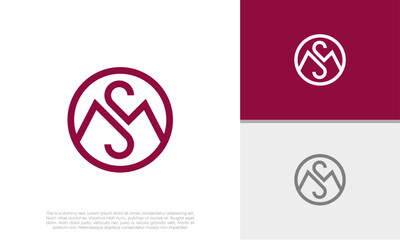 Initial MS. SM logo design. Innovative high tech logo template. Template label for blockchain technology.