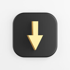 Poster - Down arrow gold icon. 3D rendering of black square key button, interface ui ux element.