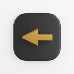 Poster - Left arrow gold icon. 3D rendering of black square key button, interface ui ux element.