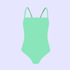 Hand drawn vector illustration icon of one piece turquoise swimsuit. Beach women fashion, create your design, design element, coloring. EPS 10 for typography and digital use.