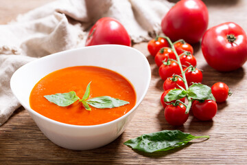 Canvas Print - plate of tomato soup with basil