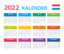 2022 Calendar Dutch - Vector Illustration, Dutch Version. Translation: Calendar. Names Of Months. Names Of Days. 