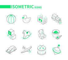 Toys And Leisure Games For Children - Modern Line Isometric Icons