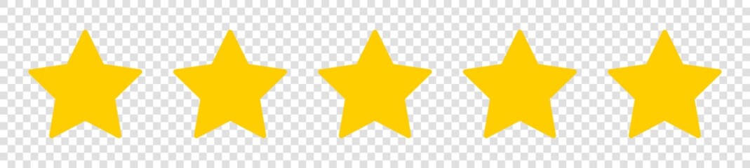 Set of five yellow star on isolated background