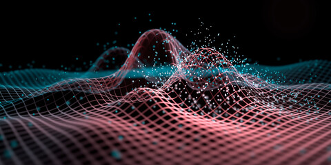 waves in a digital grid with particles - atomic model