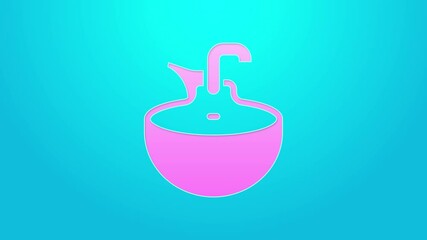 Poster - Pink line Washbasin icon isolated on blue background. Barber washing chair with washbasin. Hair washing chair. 4K Video motion graphic animation