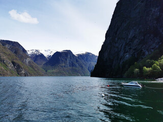 Sticker - Beautiful lake in Undredal, Norway, surrounded by mountains