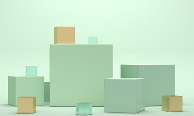 Poster - Mint abstract background with gold and glass cubes. 3d rendering