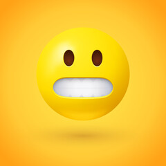 Sticker - Grimacing face emoji with simple open eyes showing clenched teeth. May represent a range of negative or tense emotions, especially nervousness, embarrassment, or awkwardness