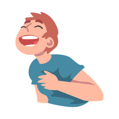 Sticker - Laughing Boy, Portrait of Joyful Child with Happy Face Expression Cartoon Vector Illustration